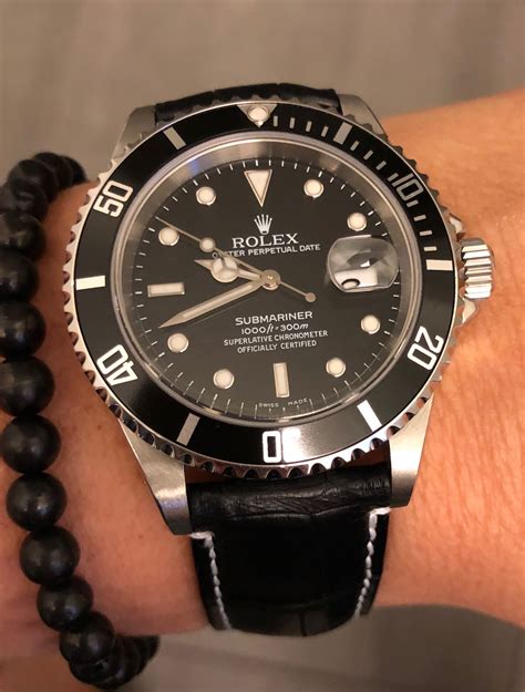 black leather band rolex